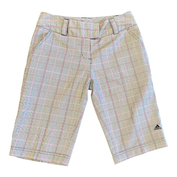 Adidas Women's Checkered Bermudas - Gray and Pink - Picture 1 of 5
